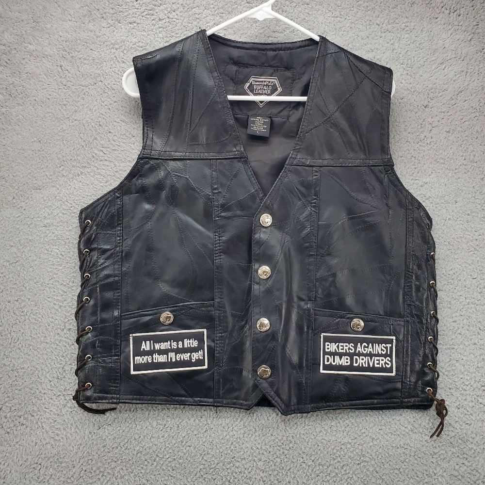 Diamond Plate Buffalo Leather Vest Mens Large Biker